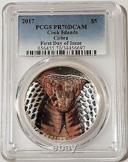 2017 1 Oz Silver $5 Cook Islands MAGNIFICENT LIFE Cobra PCGS PR70DCAM FDOI Coin