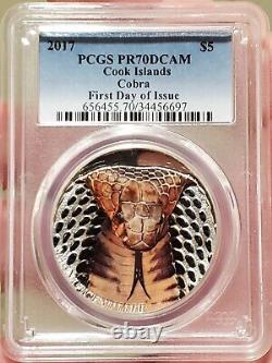 2017 1 Oz Silver $5 Cook Islands MAGNIFICENT LIFE Cobra PCGS PR70DCAM FDOI Coin