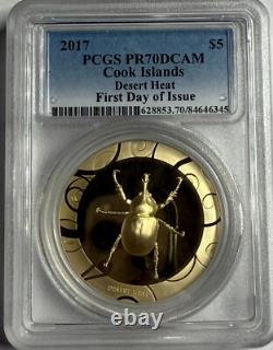 2017 1 Oz Silver Gilded $5 Cook Islands Scarab Desert Heat Pcgs Pr70dcam