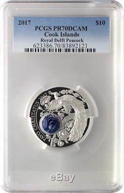 2017 $10 Cook Islands Royal Delft Peacock Silver Proof Coin PCGS PR70DCAM
