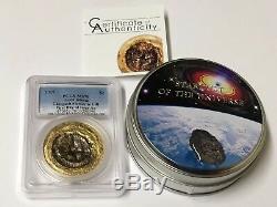 2017 $2 PCGS MS 70 Cook Islands Chergach Meteorite Gilded. 999 Silver Coin