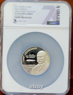 2017 $20 Cook Island Graf Zeppelin 100th Anniversary 3 Oz Silver NGC PF69 UC