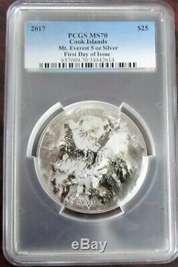 2017 $25 Cook Islands 7 Summits Everest 5oz. 999 Silver Coin PCGS MS70 FD V7