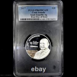 2017 3 Oz Silver Coin? Pcgs Pr-69? Graf Zeppelin Cook Islands $20 Fdoi 1st Day