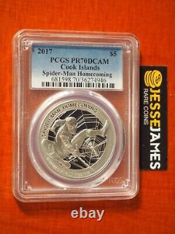 2017 $5 Cook Islands Proof Silver Spiderman Homecoming Pcgs Pr70 Dcam 1 Oz. 999