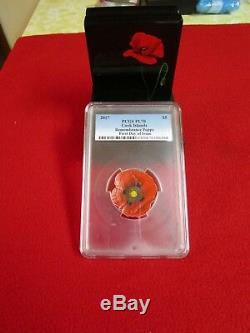 2017 $5 Cook Islands Remembrance Poppy Papaver. 999 Silver Coin PCGS PL PR 70