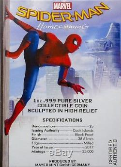 2017 $5 Cook Islands Spider-Man Homecoming 1oz. 999 Silver Coin PCGS PR69DCAM FD