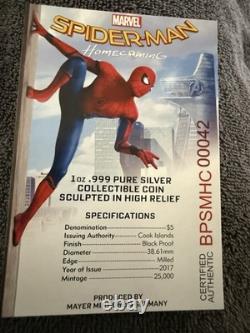 2017 $5 Cook Islands Spider-Man Homecoming First Day Issue 1oz. 999 Silver Coin