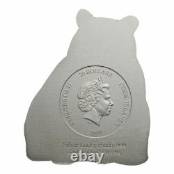 2017 Cook Isl $20 88g HR Antiqued Proof Silver Lucky Panda Shaped Gem Proof OGP