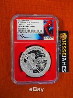 2017 Cook Islands 1 Ounce Silver Spiderman Ngc Pf70 First Day Mercanti Stan Lee