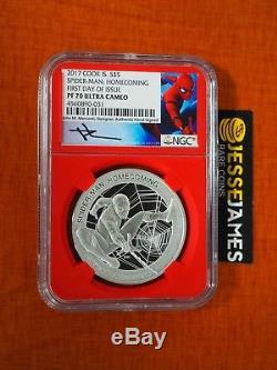 2017 Cook Islands 1 Ounce Silver Spiderman Ngc Pf70 First Day Mercanti Stan Lee