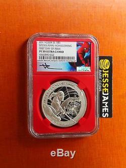 2017 Cook Islands 1 Ounce Silver Spiderman Ngc Pf70 First Day Mercanti Stan Lee