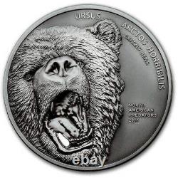 2017 Cook Islands 2 oz Silver Coin North American Predators Grizzly Bear 500