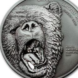 2017 Cook Islands 2 oz Silver Coin North American Predators Grizzly Bear 500