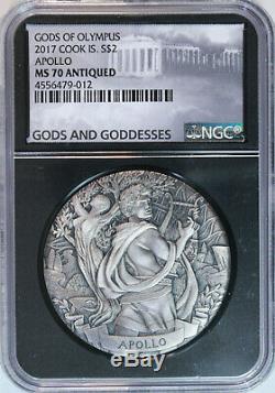 2017 Cook Islands Apollo $2 2oz Silver Gods of Olympus HR Antiqued NGC MS70