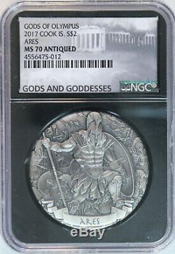 2017 Cook Islands Ares $2 2oz Silver Gods of Olympus Antiqued Hi-Relief NGC MS70