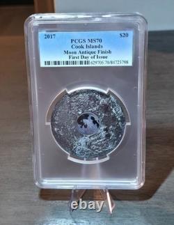 2017 Cook Islands Moon Antique Finish PCGS MS70 333 Mintage. 3oz. 999 Silver