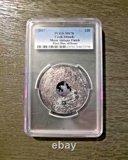 2017 Cook Islands Moon Antique Finish PCGS MS70 333 Mintage. 3oz. 999 Silver