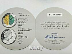 2017 Cook Islands Proof 5 Oz Fine Silver Coin 200th Anniversary Of The Bicycle