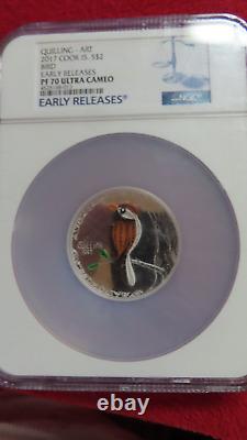 2017 Cook Islands Quilling Bird Art Pcgs Cert Pf-70 Dcam 1/2 Oz. 999 Silver