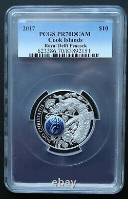 2017 Cook Islands Royal Delft Peacock Proof 50 g Silver PCGS PR70