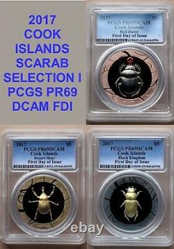 2017 Cook Islands Scarab Proof Set PCGS PR69 Selection I Silver 3 x 1 oz