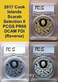 2017 Cook Islands Scarab Proof Set PCGS PR69 Selection II Silver 3 x 1 oz