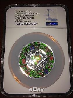 2017 Cook Islands Silver $5 Murrine Millefiori Glass Art PF70 UC ER NGC Coin