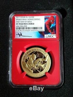 2017 Cook Islands Spider-man $200 Gold 1 Oz Ngc Pf 70 First Stan Lee Auto #/250