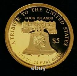 2017 GOLD COOK ISLANDS 1/10th oz (24%) PURE LIBERTY BELL GOLD COIN! Rare