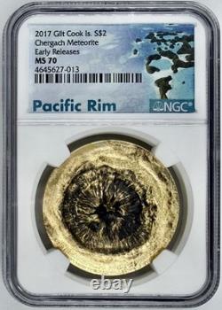 2017 Gilt Cook Islands Chergach Meteorite Silver Gilt Two Dollar $2 NGC MS 70 ER