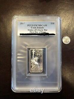 2017 PCGS PR70 DCAM Cook Islands Statue of Liberty 2oz Bar-First Day! ONLY 108