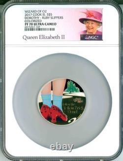 2017 S$5 Cook Islands Wizard Of Oz Dorothy Ruby Slippers Colorized NGC PF70 UC