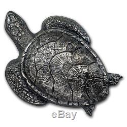 2017 SEA TURTLE 1.44 troy oz Silver Coin Cook Islands $10 Antique Finish