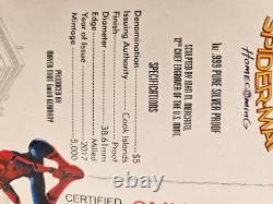 2017 Spider-Man Homecoming Cook Islands 1oz Silver Proof Coin Mercanti