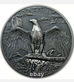 2018 1 Oz Silver $5 Cook Islands Animals BALD EAGLE PCGS MS69 FDOI Antiqued Coin