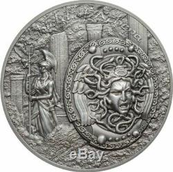 2018 2 Oz Silver $10 SHIELD OF ATHENA Aegis Mythology Ultra High Relief Coins