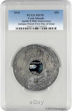 2018 $20 Cook Islands Apollo 8 50th Ann. 3oz Silver Antiqued Coin PCGS MS70 FD