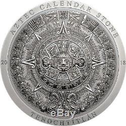 2018 $20 Cook Islands Aztec Calendar Stone 3oz. 999 Silver Antiqued Coin