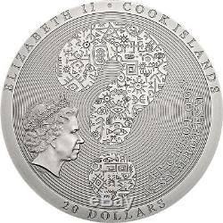 2018 $20 Cook Islands Aztec Calendar Stone 3oz. 999 Silver Antiqued Coin