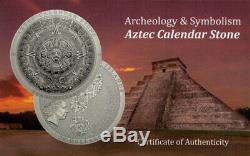 2018 $20 Cook Islands Aztec Calendar Stone 3oz. 999 Silver Antiqued Coin