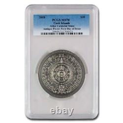 2018 $20 Cook Islands Aztec Calendar Stone 3oz Silver Antiqued Coin PCGS MS70 FD