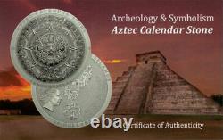 2018 $20 Cook Islands Aztec Calendar Stone 3oz Silver Antiqued Coin PCGS MS70 FD