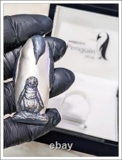 2018 $20 Cook Islands EMPEROR PENGUIN 88g. 999 SILVER Antique Finish Box & COA