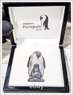 2018 $20 Cook Islands EMPEROR PENGUIN 88g. 999 SILVER Antique Finish Box & COA