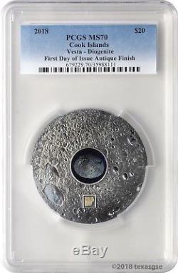 2018 $20 Cook Islands Vesta Diogenite 3 oz. Silver Antiqued Coin PCGS MS70 FD