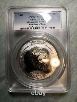 2018 $25 Cook Islands 7 Summits Kilimanjaro 5oz. 999 Silver Coin PCGS MS70 FD