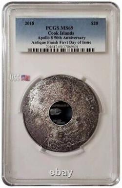 2018 3 Oz Silver 50TH ANNIVERSARY OF APOLLO 8 Antique Finish MS69 FDOI Coin