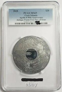 2018 3 Oz Silver 50TH ANNIVERSARY OF APOLLO 8 Antique Finish MS69 FDOI Coin