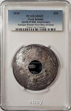 2018 3 Oz Silver 50TH ANNIVERSARY OF APOLLO 8 Antique Finish MS69 FDOI Coin